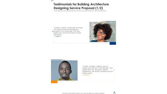 Testimonials For Building Architecture Designing Service Proposal One Pager Sample Example Document Testimonials For Building Architecture Designing Service Proposal One Pager Sample Example Document