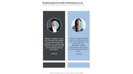 Testimonials For Debt Settlement One Pager Sample Example Document