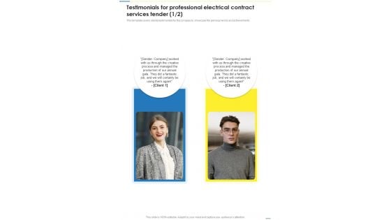 Testimonials For Professional Electrical Contract Services Tender One Pager Sample Example Document Testimonials For Professional Electrical Contract Services Tender One Pager Sample Example Document