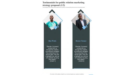 Testimonials For Public Relation Marketing Strategy Proposal One Pager Sample Example Document