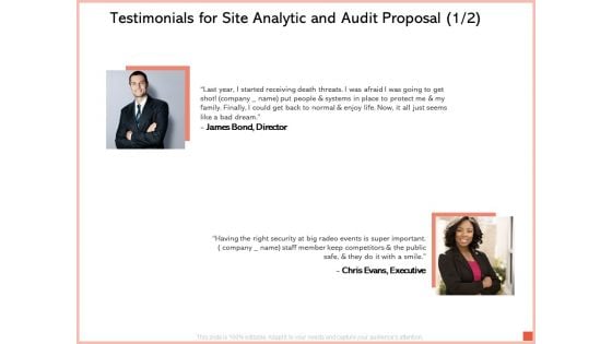 Testimonials For Site Analytic And Audit Proposal Communication Ppt Styles Templates PDF