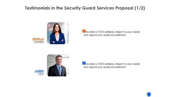 Testimonials In The Security Guard Services Proposal Ppt Gallery Format Ideas PDF