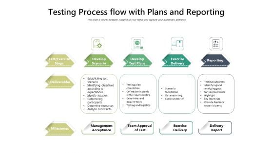 Testing Process Flow With Plans And Reporting Ppt PowerPoint Presentation Slides Diagrams PDF