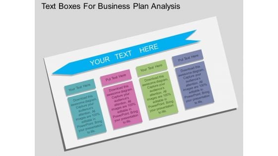 Text Boxes For Business Plan Analysis Powerpoint Template