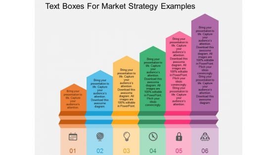 Text Boxes For Market Strategy Examples Powerpoint Template