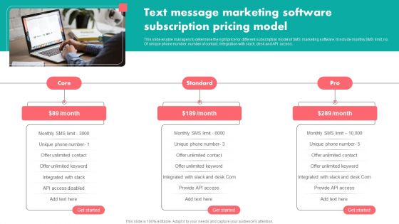 Text Message Marketing Software Subscription Pricing Model Brochure PDF