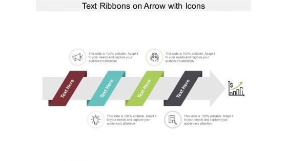 Text Ribbons On Arrow With Icons Ppt Powerpoint Presentation Model Show