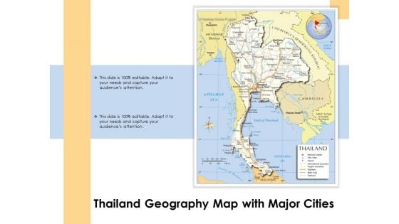 Thailand Geography Map With Major Cities Ppt PowerPoint Presentation Gallery Topics PDF