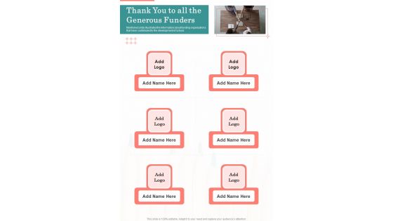 Thank You To All The Generous Funders One Pager Documents Thank You To All The Generous Funders One Pager Documents