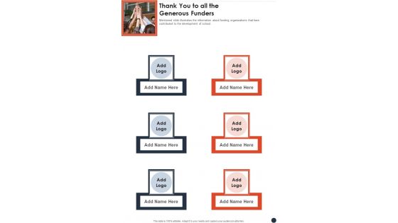 Thank You To All The Generous Funders Template 78 One Pager Documents