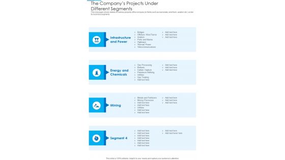 The Companys Projects Under Different Segments One Pager Documents