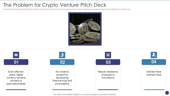 The Problem For Crypto Venture Pitch Deck Ppt Icon Layouts PDF