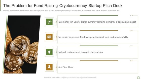 The Problem For Fund Raising Cryptocurrency Startup Pitch Deck Topics PDF