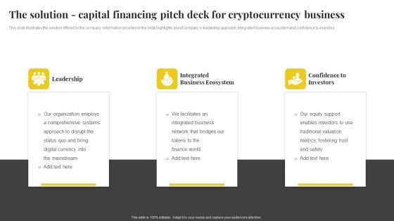 The Solution Capital Financing Pitch Deck For Cryptocurrency Business Sample PDF