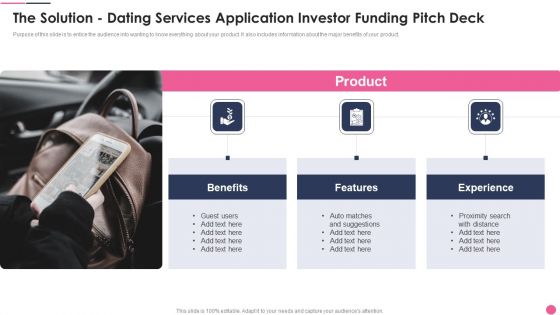 The Solution Dating Services Application Investor Funding Pitch Deck Summary PDF