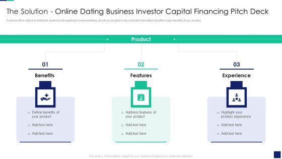The Solution Online Dating Business Investor Capital Financing Pitch Deck Topics PDF