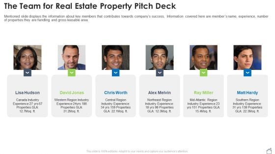 The Team For Real Estate Property Pitch Deck Ppt Summary Visual Aids PDF