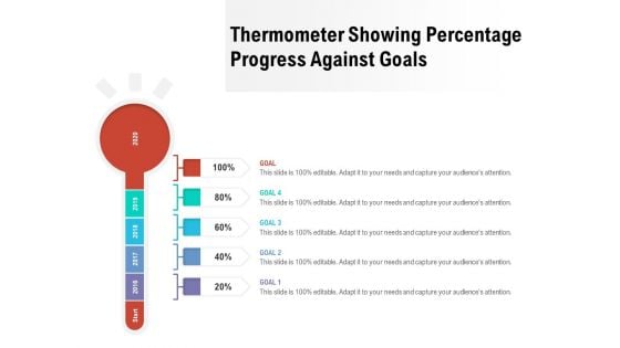 Thermometer Showing Percentage Progress Against Goals Ppt PowerPoint Presentation File Guidelines PDF