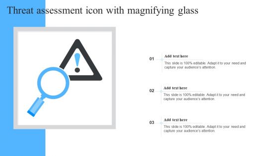 Threat Assessment Icon With Magnifying Glass Ppt Icon Topics PDF