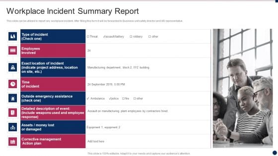 Threat Management At Workplace Incident Summary Report Ideas PDF