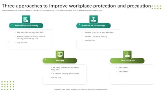 Three Approaches To Improve Workplace Protection And Precaution Background PDF