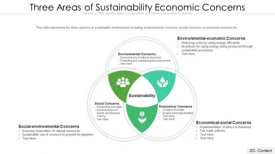 Three Areas Of Sustainability Economic Concerns Ppt PowerPoint Presentation File Formats PDF