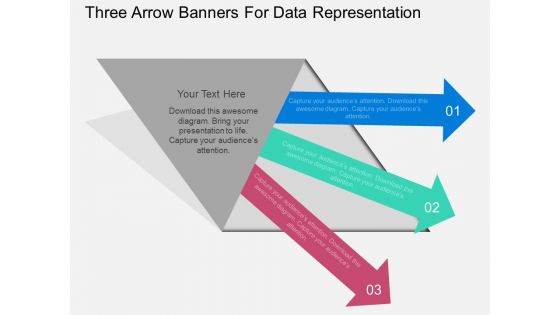 Three Arrow Banners For Data Representation Powerpoint Template