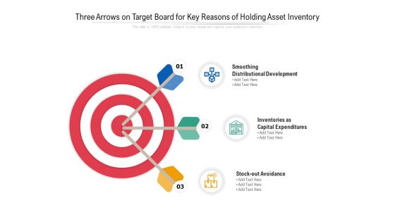 Three Arrows On Target Board For Key Reasons Of Holding Asset Inventory Ppt Powerpoint Presentation Icon Example Pdf