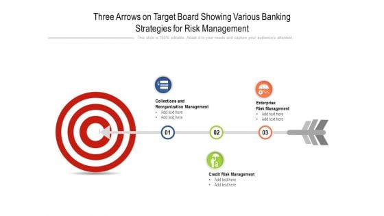 Three Arrows On Target Board Showing Various Banking Strategies For Risk Management Ppt Powerpoint Presentation Slides Example Pdf