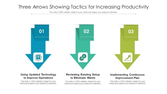 Three Arrows Showing Tactics For Increasing Productivity Ppt PowerPoint Presentation File Gallery PDF