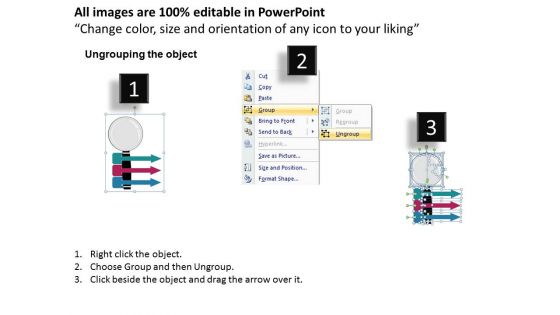 Three Arrows With Magnifier And Icons PowerPoint Template