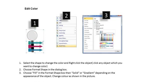 Three Arrows With Magnifier And Icons PowerPoint Template