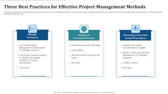 Three Best Practices For Effective Project Management Methods Structure PDF