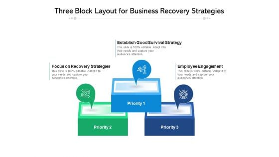 Three Block Layout For Business Recovery Strategies Ppt PowerPoint Presentation File Example Topics PDF