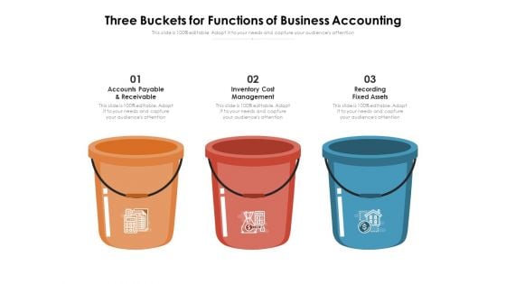 Three Buckets For Functions Of Business Accounting Ppt PowerPoint Presentation File Clipart PDF