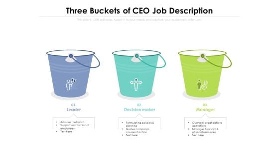 Three Buckets Of CEO Job Description Ppt PowerPoint Presentation Gallery Topics PDF