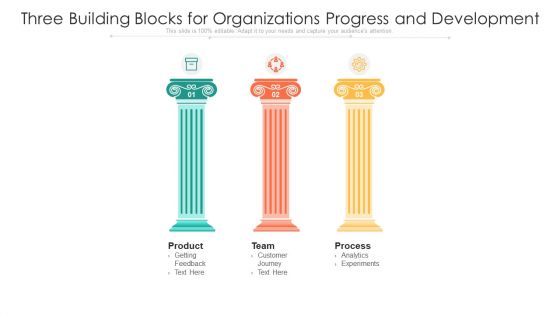 Three Building Blocks For Organizations Progress And Development Ppt PowerPoint Presentation File Deck PDF