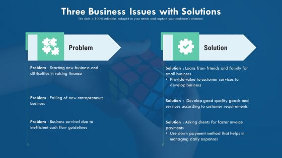 Three Business Issues With Solutions Ppt Infographic Template Icons PDF