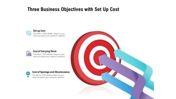 Three Business Objectives With Set Up Cost Ppt PowerPoint Presentation Model Infographic Template PDF