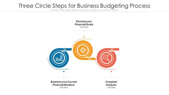 Three Circle Steps For Business Budgeting Process Ppt PowerPoint Presentation File Show PDF