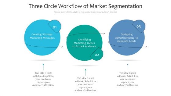 Three Circle Workflow Of Market Segmentation Ppt PowerPoint Presentation File Background Designs PDF