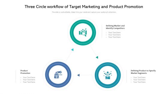 Three Circle Workflow Of Target Marketing And Product Promotion Ppt PowerPoint Presentation Icon Model PDF