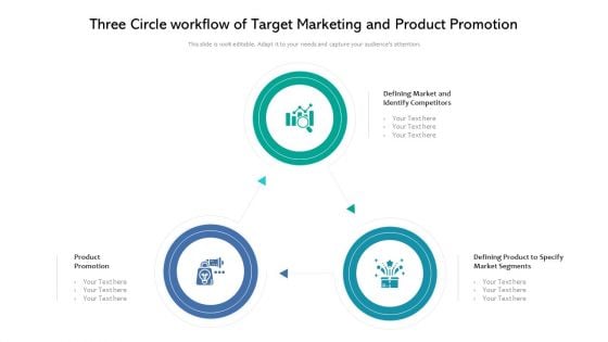 Three Circle Workflow Of Target Marketing And Product Promotion Ppt PowerPoint Presentation Icon Model PDF