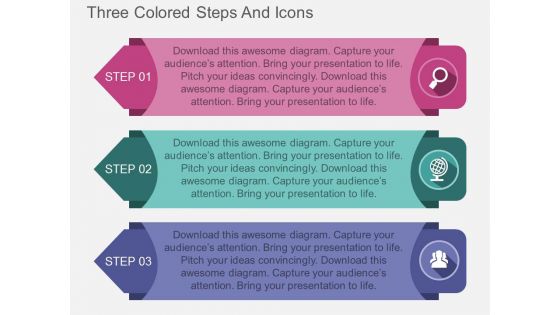 Three Colored Steps And Icons Powerpoint Template