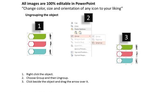 Three Colored Tags And Icons With Business Peoples Powerpoint Templates