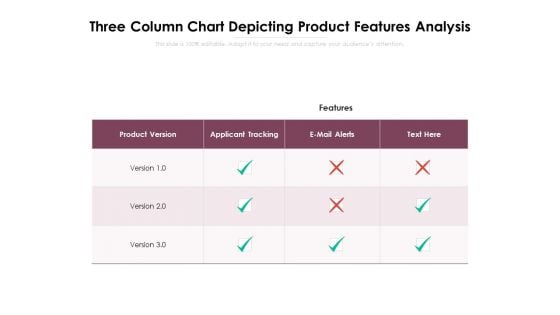 Three Column Chart Depicting Product Features Analysis Ppt PowerPoint Presentation File Slideshow PDF Three Column Chart Depicting Product Features Analysis Ppt PowerPoint Presentation File Slideshow PDF