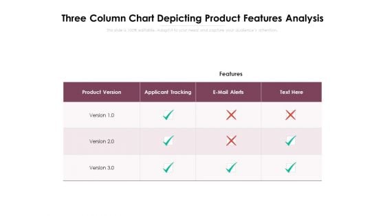 Three Column Chart Depicting Product Features Analysis Ppt PowerPoint Presentation File Slideshow PDF