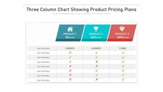 Three Column Chart Showing Product Pricing Plans Ppt PowerPoint Presentation Inspiration Background Images PDF