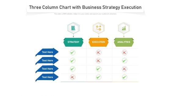 Three Column Chart With Business Strategy Execution Ppt PowerPoint Presentation Icon Designs PDF