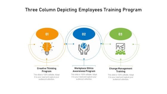 Three Column Depicting Employees Training Program Ppt PowerPoint Presentation Gallery Infographic Template PDF